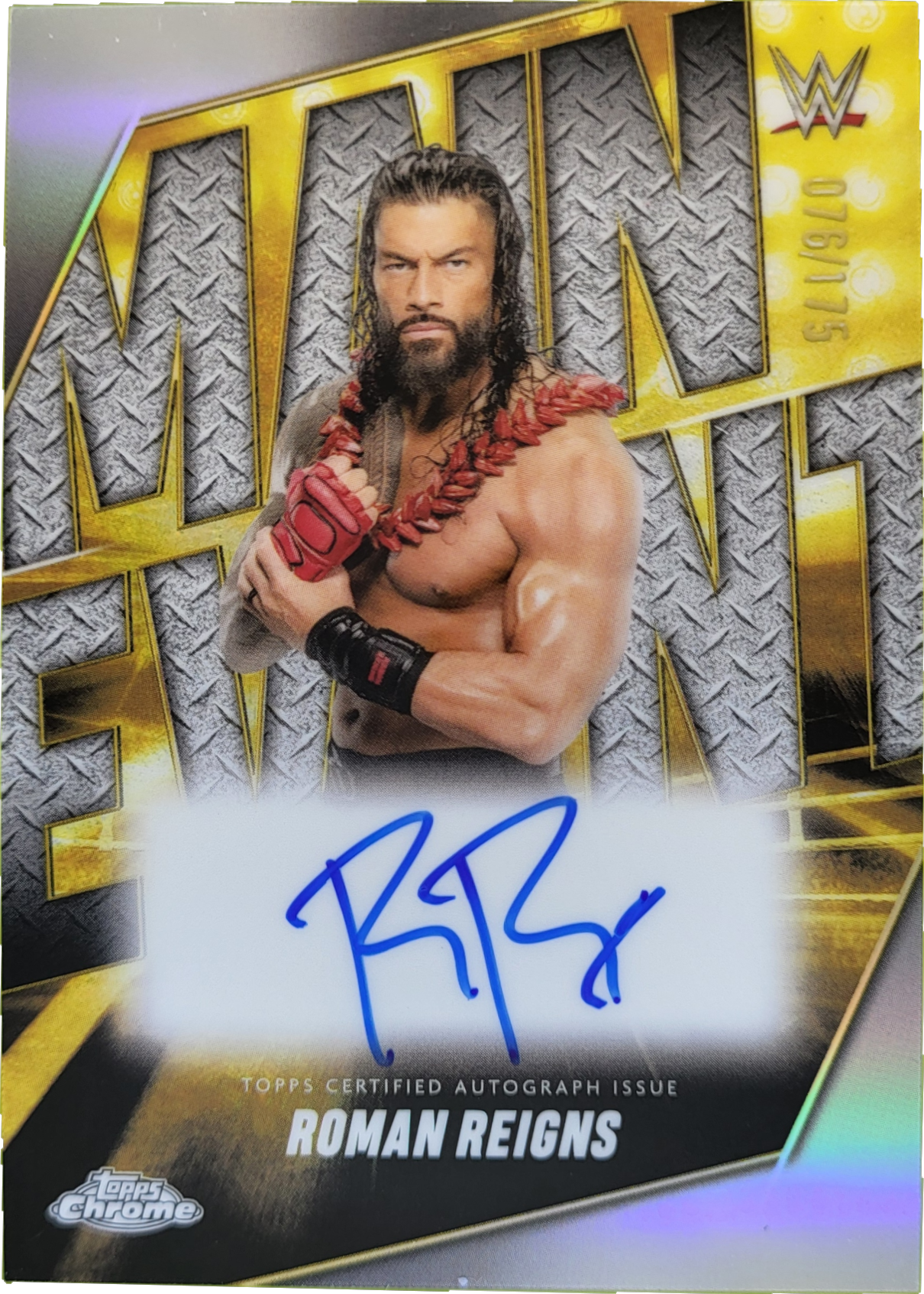 Enlargement of the actual foil and printed texture on a Roman Reigns WWE card